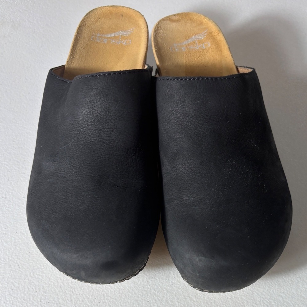 Dansko Black Leather Clogs Mules Wedge Slip On Shoes Womens Size 39 EU 8.5-9 US